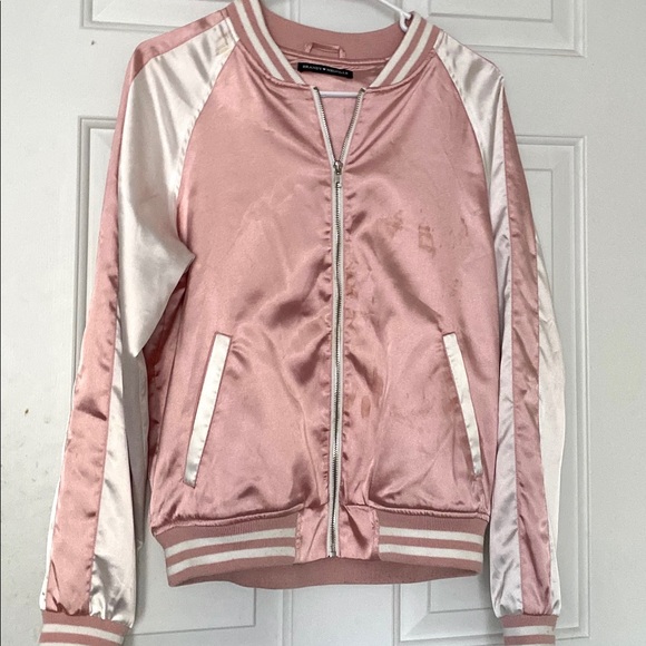 Brandy Melville Tops - Pink Satin Varsity Jacket